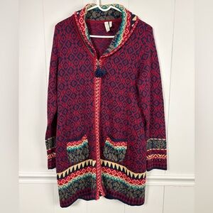 Sahalie Red Zip-Up Nordic Wool Blend Cardigan Sweater Medium Winter Holiday